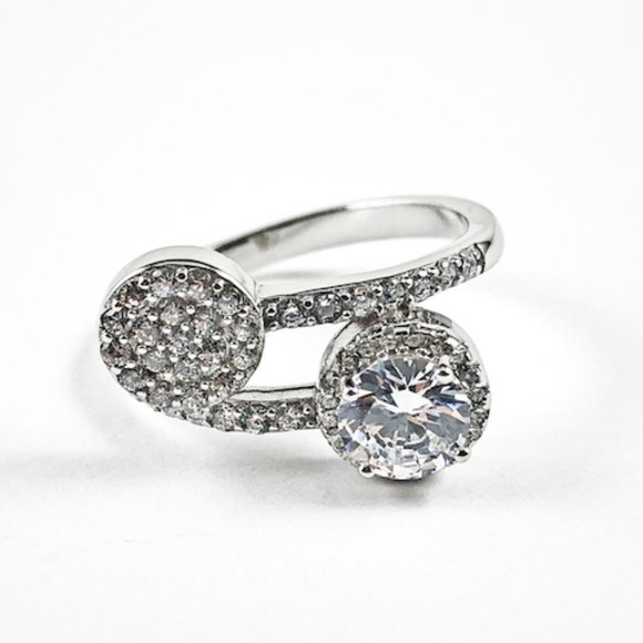 Elegant Duo Wrap Design Micro CZ Silver Ring - Picture 1 of 3
